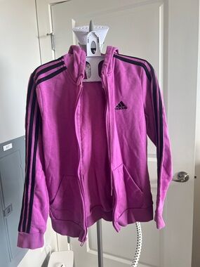 adidas Magenta Zip Hoodie with Black Stripes